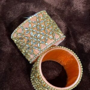 Brand new handmade Elegant Gold and Peach Floral Cuff Bracelet pair